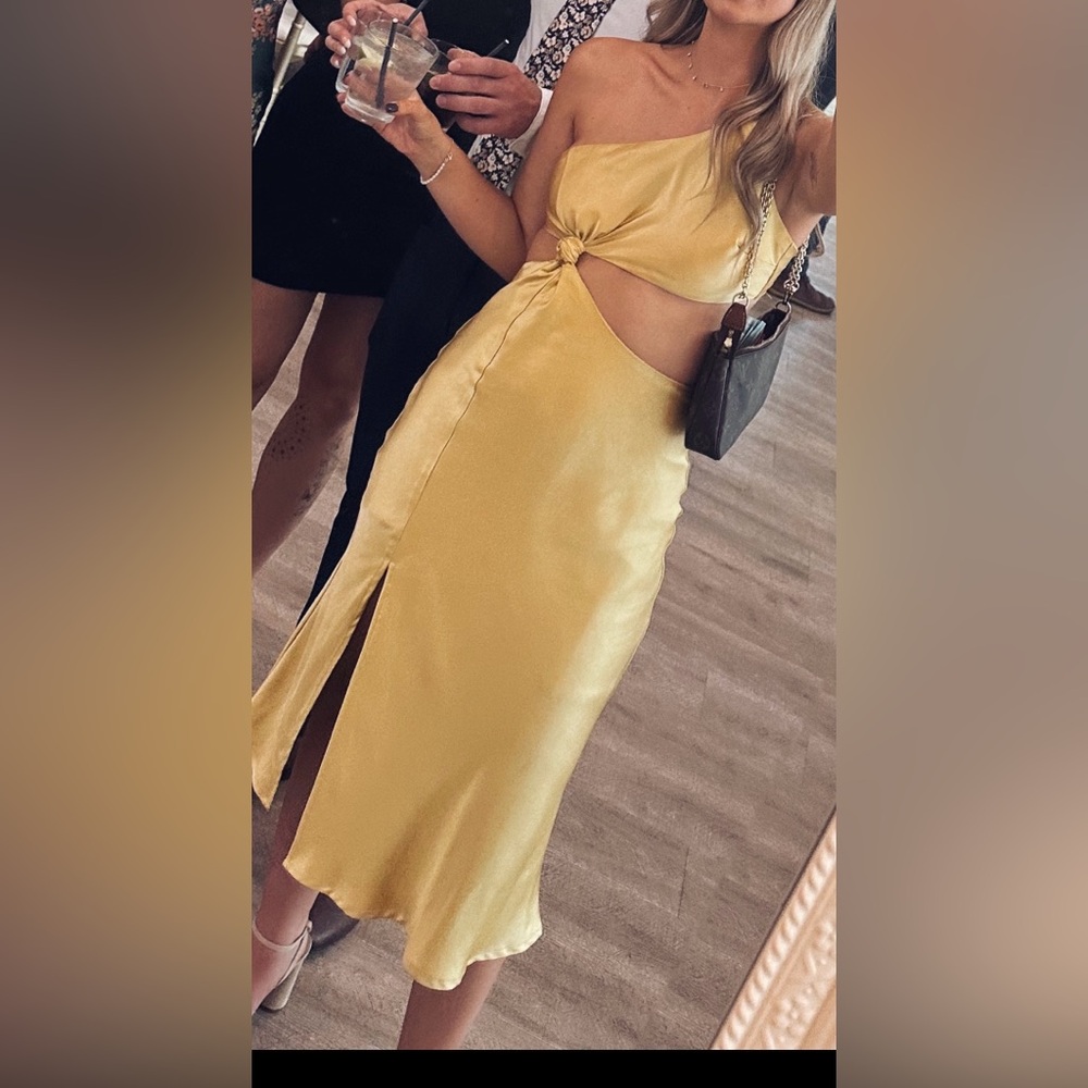 Yellow One-Shoulder Cutout Dress